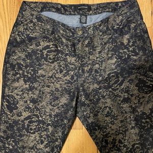 Ashley Steward Black & Gold Printed Denim Pants